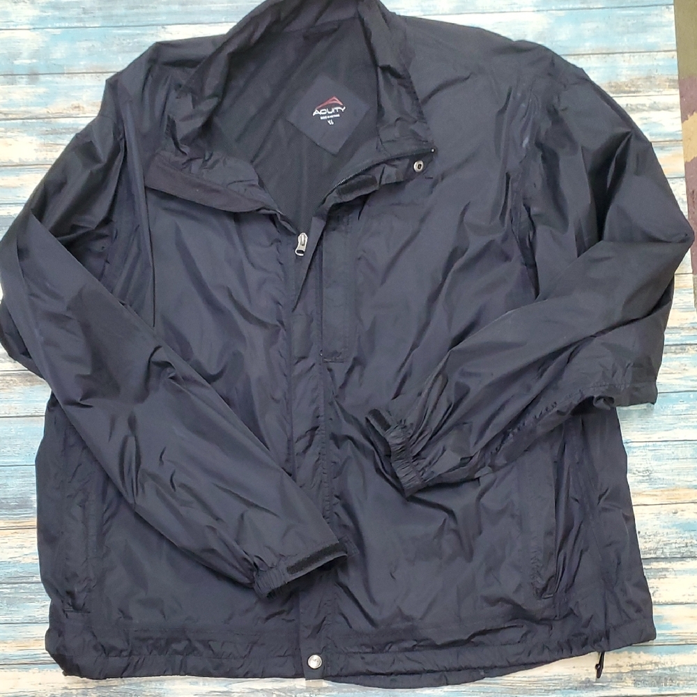 Black Windbreaker with Full Zipper and Collared Neckline